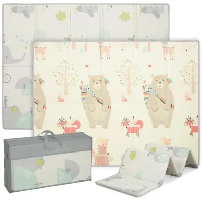 Produktbild von AIORBER Baby Spielmatte Krabbeldecke faltbar Schaumstoff 1,5 cm dick rutschfest wasserdicht mit Tiermuster, Multicolor