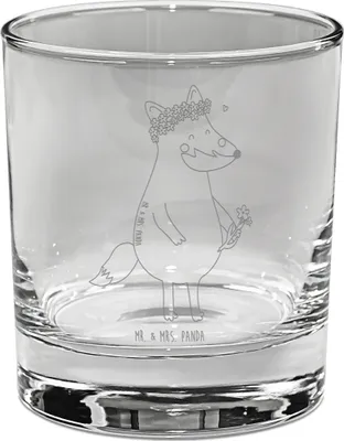 Produktbild von Mr. & Mrs. Panda eiswürfelglas Fuchs Blumen - Transparent - Geschenk, Selbstbewusstsein, Gravur Whiskyglas, Ich, Blumenliebe, Whiskey Tumbler, Glas, Whiskeyglas, Boho
