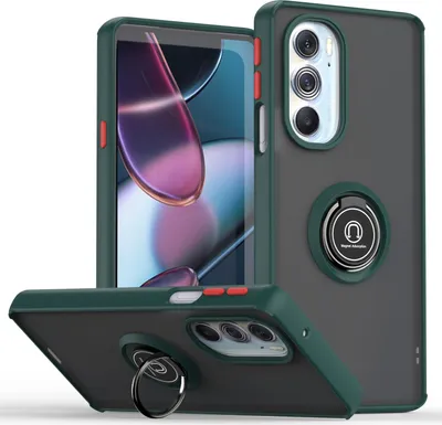 Produktbild von Motorola Edge X30 Hülle, Ring Halter Ständer Matte Transluzent TPU Rahmen Stoßfest Schutzhülle für Motorola Edge X30 / X30 Pro dunkelgrün