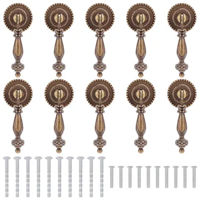 Immagine prodotto di Set di 10 maniglie in bronzo anticato, pomelli vintage per mobili, 20 viti, per armadi da cucina