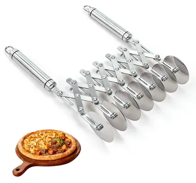Image de Coupe-gâteau et pizza en acier inoxydable, avec 7 roues