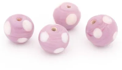 Produktbild von Vintageparts Lampwork-Perlen Flieder Punkte 11mm 4 Stück