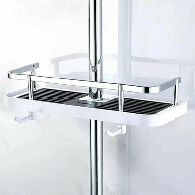 Produktbild von Verstellbarer, wandmontierter Duschkorb, Aufbewahrungskorb für Bad/Küche, Befestigung am Duschschlauch, rostbeständiger Metall-Duschkorb, praktisches Wandregal 270 mm x 116 mm x 50 mm