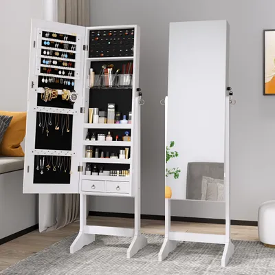 Produktbild von Dripex Schmuckschrank mit Spiegel stehend, Schmuck Spiegelschrank abschließbar, 2 in 1 Make-Up und Schmuck Aufbewahrung, Schmuck Organizer