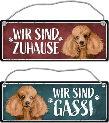 Produktbild von Wir sind Gassi/Zuhause - Pudel Wendeschild mit Kordel Schild Türschild Dangler