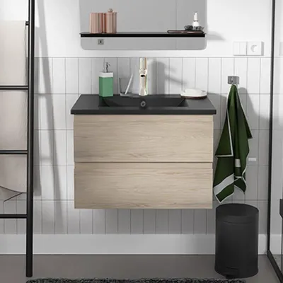Produktbild von Einzelwaschtisch-Set 60 cm mit Keramikplatte und Chromhahn SORRENTO