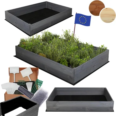 Produktbild von MODO24 Hochbeet Holz, Pflanzkasten, Massivholz, Kiefer, Kräuterbeet, Blumenkasten, Garten, Terrasse, 18x120x80 cm, Grau, ZP06