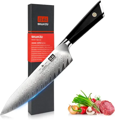 Damast Santoku Messer 18 cm, 10Cr15MoV Stahl, G10 Griff