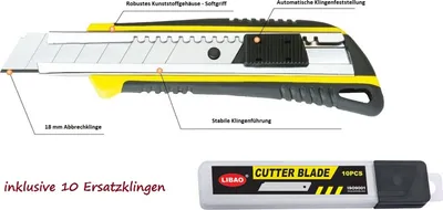 Produktbild von PAULIMOT Hochwertiges Cuttermesser / Teppichmesser inkl. 10 Ersatzklingen