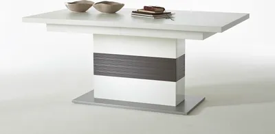 Produktbild von Esstisch Säulentisch Trento | ausziehbar | weiß Hochglanz / grau | 180(280) x 100