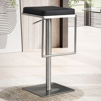 Produktbild von WOHNLING Barhocker Schwarz Kunstleder Edelstahl Barstuhl Modern Tresenstuhl Drehbar Gepolstert Bistrohocker Metall Hoch Thekenhocker Höhenverstellbar