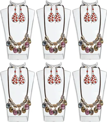 Produktbild von 6er Set - Schmuck Display Büste, Halsketten Halter, Schmuckständer aus Kunststoff, Ohrring Halter, Schmuckhalter, Kettenhalter für Juweliere - Ladengeschäfte, Ausstellungsständer - Transparent