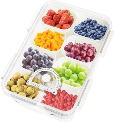 Produktbild von Kühlschrank-Obstbehälter mit Deckel, 8-teilige Servierschale, wiederverwendbare Abtropfschalen
