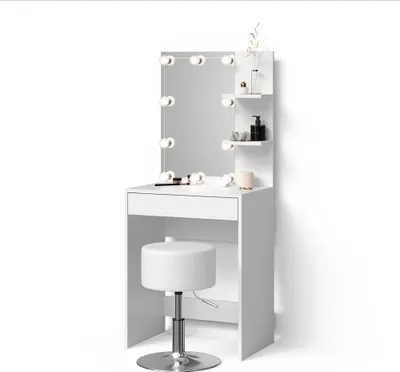 Image de Coiffeuse Livinity Nola Blanc avec éclairage LED et tabouret, Model 52346