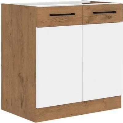 Image de Meuble bas de cuisine deux portes 80 cm ZHILAN - chêne lancelot / blanc brillant