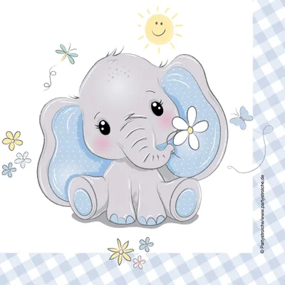 Produktbild von Servietten Baby Elefant blau, 33 cm