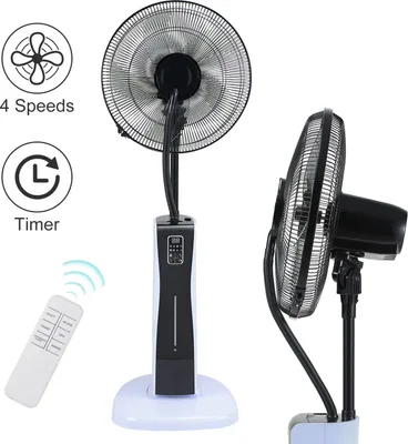Image de Ventilateur sur pied Bettizia avec fonction brumisateur pour un climat ambiant agréable. Ventilateur 75 W à 4 modes, avec télécommande et minuterie. Noir