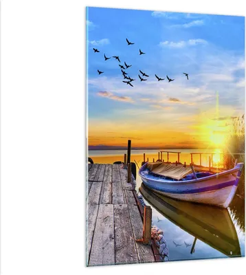 Produktbild von Bilder auf glas - Einteilig - See Boot Wasser - 80x120cm - Glasbilder - Wandbilder - Bilder - zum Aufhängen bereit - Wanddekoration aus Glas - Glas Bilder - Wandbild auf Glas - GPA80x120-3983