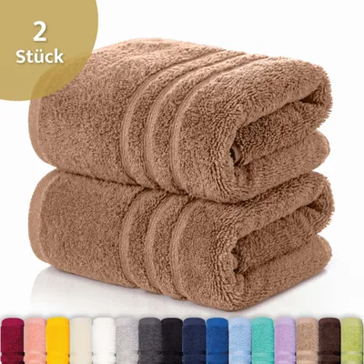 Produktbild von Lavea® 2er Set Duschtuch 70x140 cm, 100% Baumwolle – Weiches Frottee Duschtuch, Badetücher Set für Badezimmer, Frottierserie Elena - Cappuccino