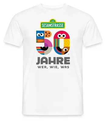 Produktbild von Spreadshirt Sesamstraße 50 Jahre Jubiläum Wer, Wie, Was Männer T-Shirt, L, Weiß