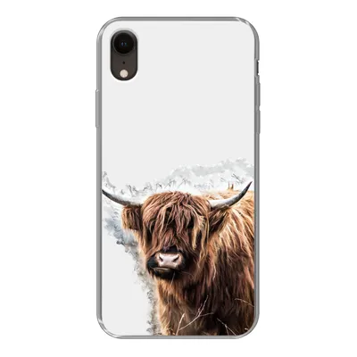 Produktbild von MuchoWow® Handyhülle Schutzhülle Hülle für iPhone XR Schottischer Highlander - Farbe - Grau Silikon Softcase Handy Hülle - Schutzdeckel