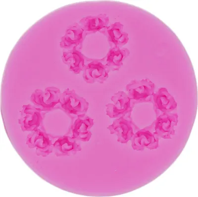 Productafbeelding van Siliconen vorm voor fondant, 3 rozenkransen, afmetingen ongeveer 6,8 x 6,8 x 1 cm