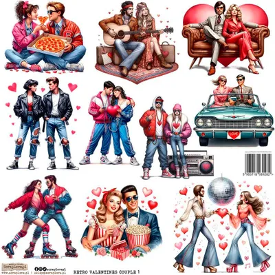Image de Autocollants en papier - ScrapLove - Retro Valentines Couple 1 couples amoureux
