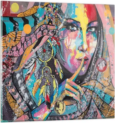 Produktbild von Bilder auf glas - frau folklore - 50x50cm - Glasbilder - Wandbilder - Bilder - Kunstdruck - zum Aufhängen bereit - Wanddekoration aus Glas - Glas Bilder - Wandbild auf Glas - Einteilig - GAC50x50-3427