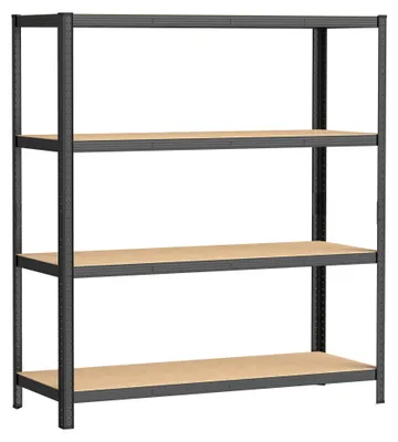 Produktbild von Wiltec Schwerlastregal 160x60x180cm, 175kg/Ablage, Steckregal schwarz aus Stahl, Lastenregal mit 4 Ablagen, Werkstattregal