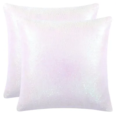 Obrázok produktu pre Poťah na vankúš s aplikáciou trblietok, 40x40 cm, biely, 2 kusy, satén, so zipsom