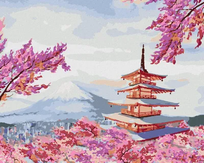 Obrázek produktu pro Zuty - Diamantové malování - JAPONSKO CHRÁM A RŮŽOVÉ KVĚTINY, 40x50 cm, bez rámu a bez vypnutí plátna
