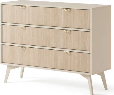 Produktbild von Masseno Kommode FORESTA 106 cm Sideboard mit 3 Schubladen für Wohnzimmer Schlafzimmer Modern 106x38x80 cm Beige / Kieferfarben