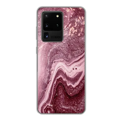 Produktbild von MuchoWow® Handyhülle Schutzhülle Hülle für Samsung Galaxy S20 Ultra Naturstein - Rosa - Glitter Silikon Softcase Handy Hülle - Karteninhaber