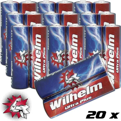A group of AA batteries arranged in a grid, with two batteries in the foreground.