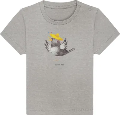 Produktbild von Mr. & Mrs. Panda Babyshirt Rabe Sombrero 24. - 36. Monat - Heather Grey - Geschenk, Vögel, T-Shirt Baby, Vogel, Glück Spruch,  Shirt, Elster, Kleinkind, Organic