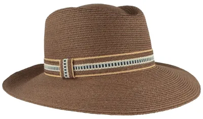 Mayser knautschbarer UV-Schutz Bortenhut Sabine aus Raffia in braun