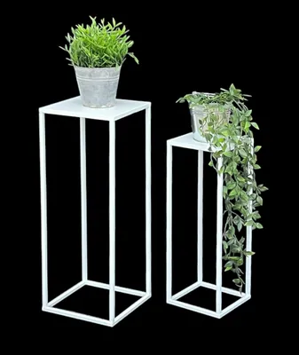 Produktbild von DanDiBo Blumenhocker Metall Weiß Eckig Blumenständer Beistelltisch 96482 2er Set Blumensäule Modern Pflanzenständer Pflanzenhocker