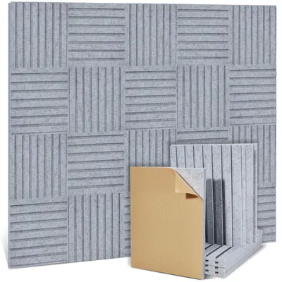 Image de Omgoods - Ensemble de 4 panneaux absorbants acoustiques carrés, imitation noyer
