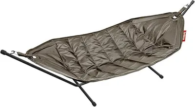 Produktbild von Headdemock Hängematte - Klappbare Hängematte mit Gestell - Outdoor geeignet für Camping, Garten & Terrasse - Reise Hängesessel aus Polyester für bis zu 150kg - 270 x 138 cm - Taupe