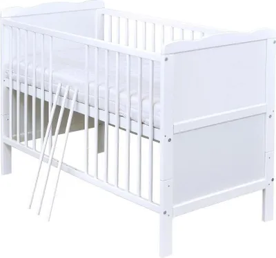 Produktbild von Baby-Delux Babybett Kinderbett Max 120×60 Weiß mit Matratze, Beißschienen  10-tlg. Bettwäsche Set Traumland Rosa