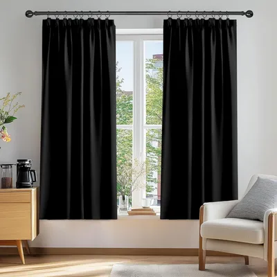 Obrázok produktu pre Záclona, nepriehľadná, s volánmi, termoizolačná, ochrana pred chladom, 138x132 cm, čierna, 2-dielna sada