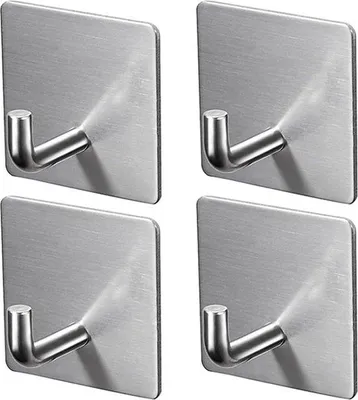 Produktbild von Selbstklebende Haken 6 Stück silber matt 304 rostfreier Stahl - Wandhaken ohne Bohren - Badezimmerhaken Küche