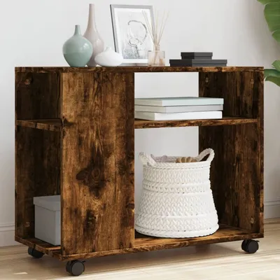 Produktbild von "2026 MODERNE"Beistelltisch - modernes Design - Flurtisch/Wohnzimmertisch - mit Rollen Räuchereiche 70x35x60cm Holzwerkstoff DE915343 - Konsolentische