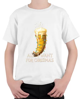 Produktbild von Ale I Want For Christmas Wikinger Trinkhorn Bier Geschenk lustig Kinder T-Shirt, Weiß, 152