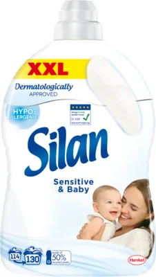 A bottle of Silan Sensitive & Baby fabric softener.