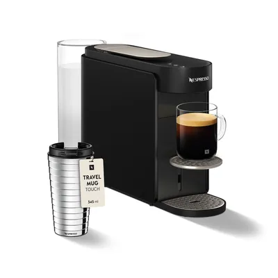 Produktbild von NESPRESSO KRUPS Vertuo Up Schwarz Kapselmaschine + Travel Mug Touch Thermobecher | Vielseitiger Kaffeegenuss für Zuhause & unterwegs | XN9408