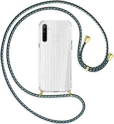 Produktbild von Handykette Backcover-Schutzhülle mit Band (Metall goldfarben) für Realme 6i - grün/blau/weiß