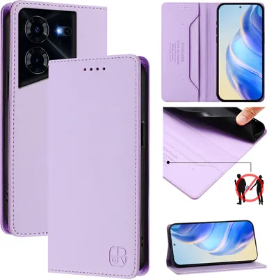 Produktbild von Lederhülle für Tecno Pova 5 Hülle Flip Brieftasche Kartenfächern Ständer Schutzhülle Violett