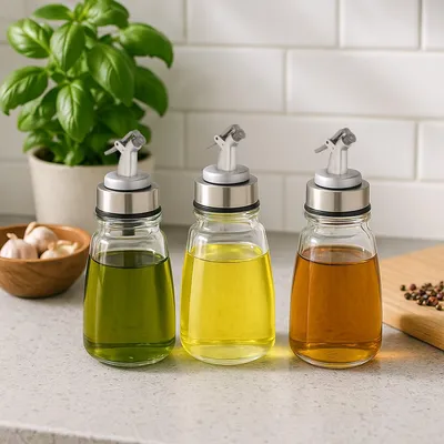 Immagine prodotto di Set di bottiglie di olio in vetro ricaricabili con versatori in metallo