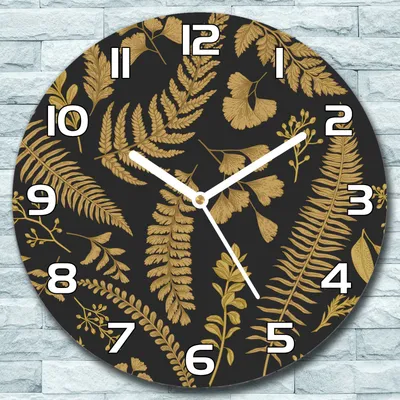 Produktbild von Wanduhr aus Glas Rund fi 30 Goldfarne blätter Quarz Deko Schlafzimmer Büro